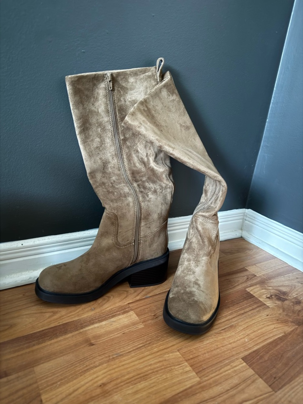Call It Spring Tall Suede Pull-On Boots in Taupe